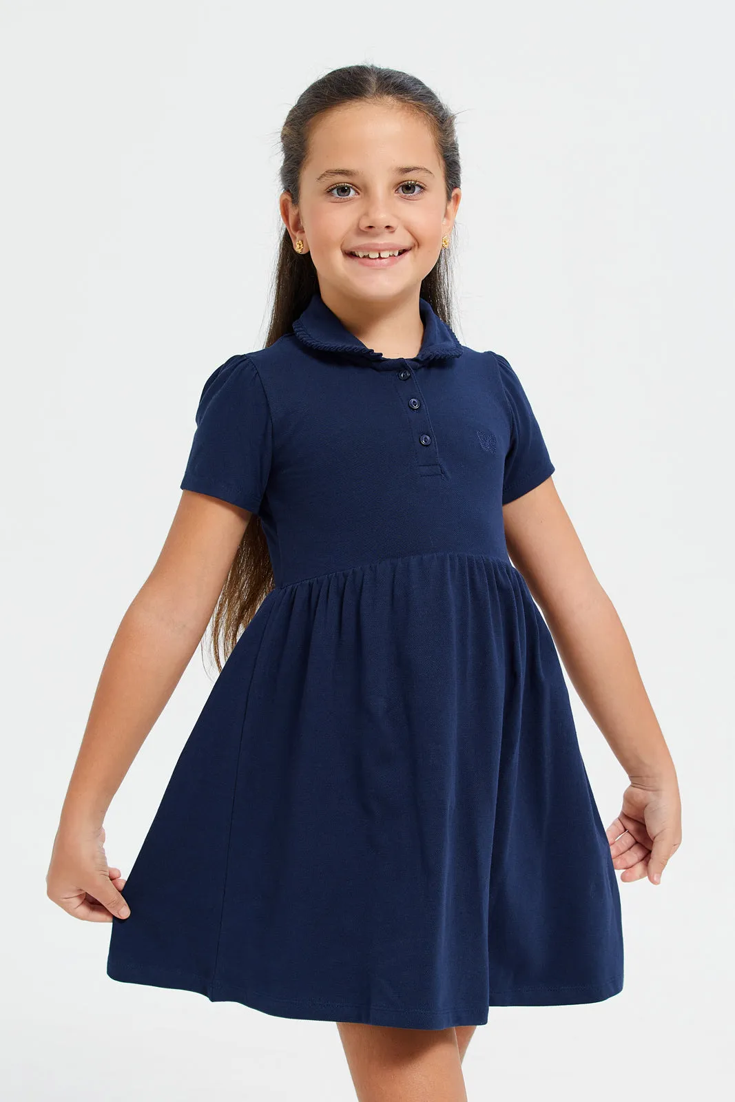 Girls Navy Pique Polo Dress