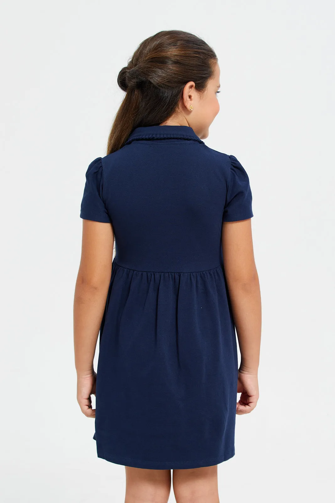 Girls Navy Pique Polo Dress