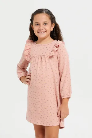 Girls Pink Floral Print Dress