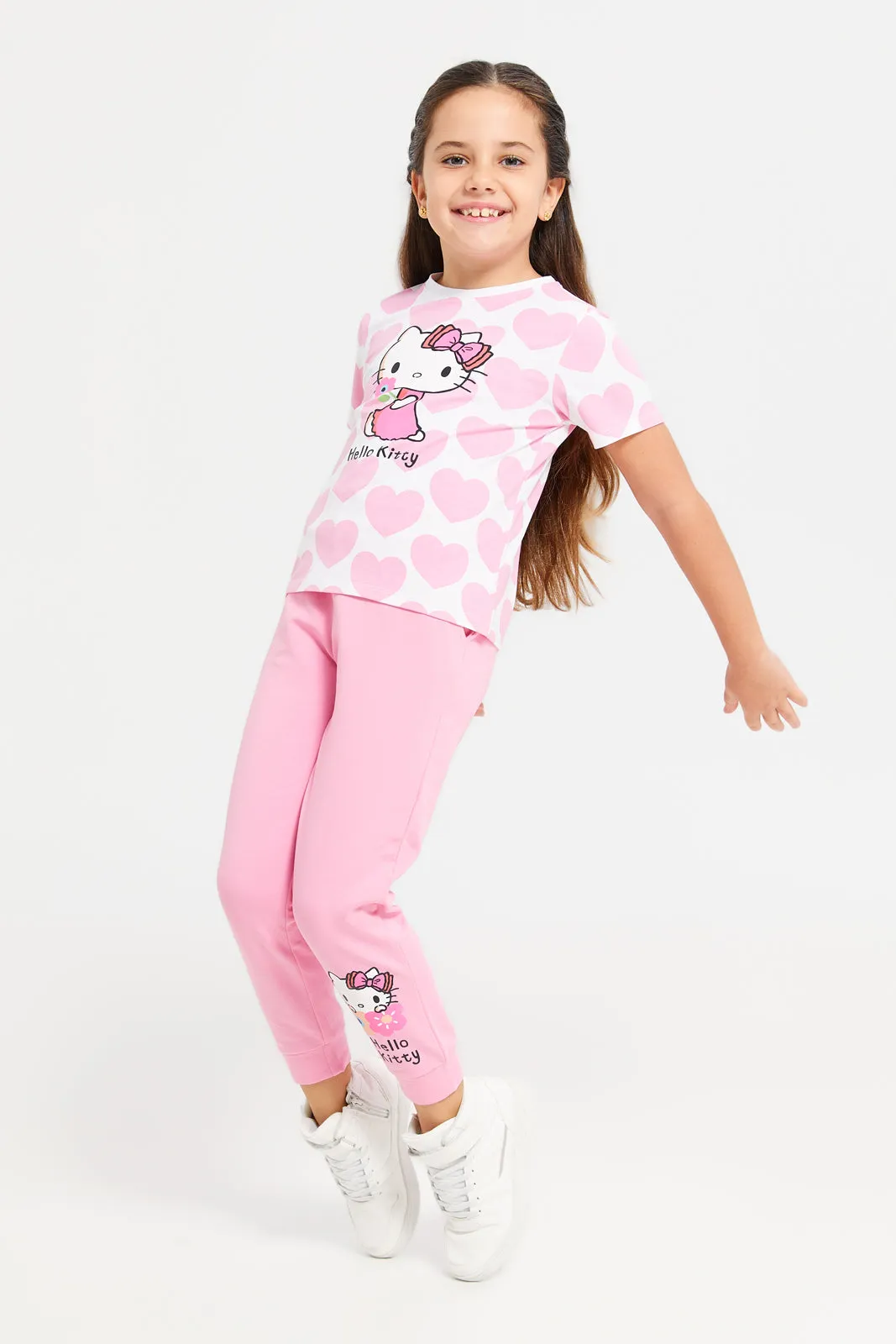 Girls Pink Hello Kitty Print Track Pants