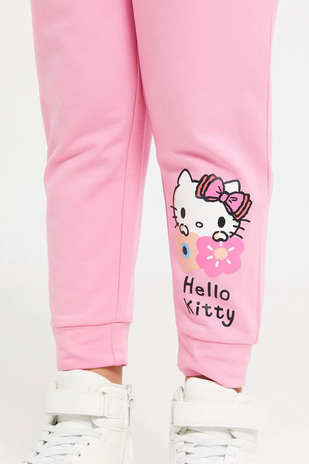 Girls Pink Hello Kitty Print Track Pants