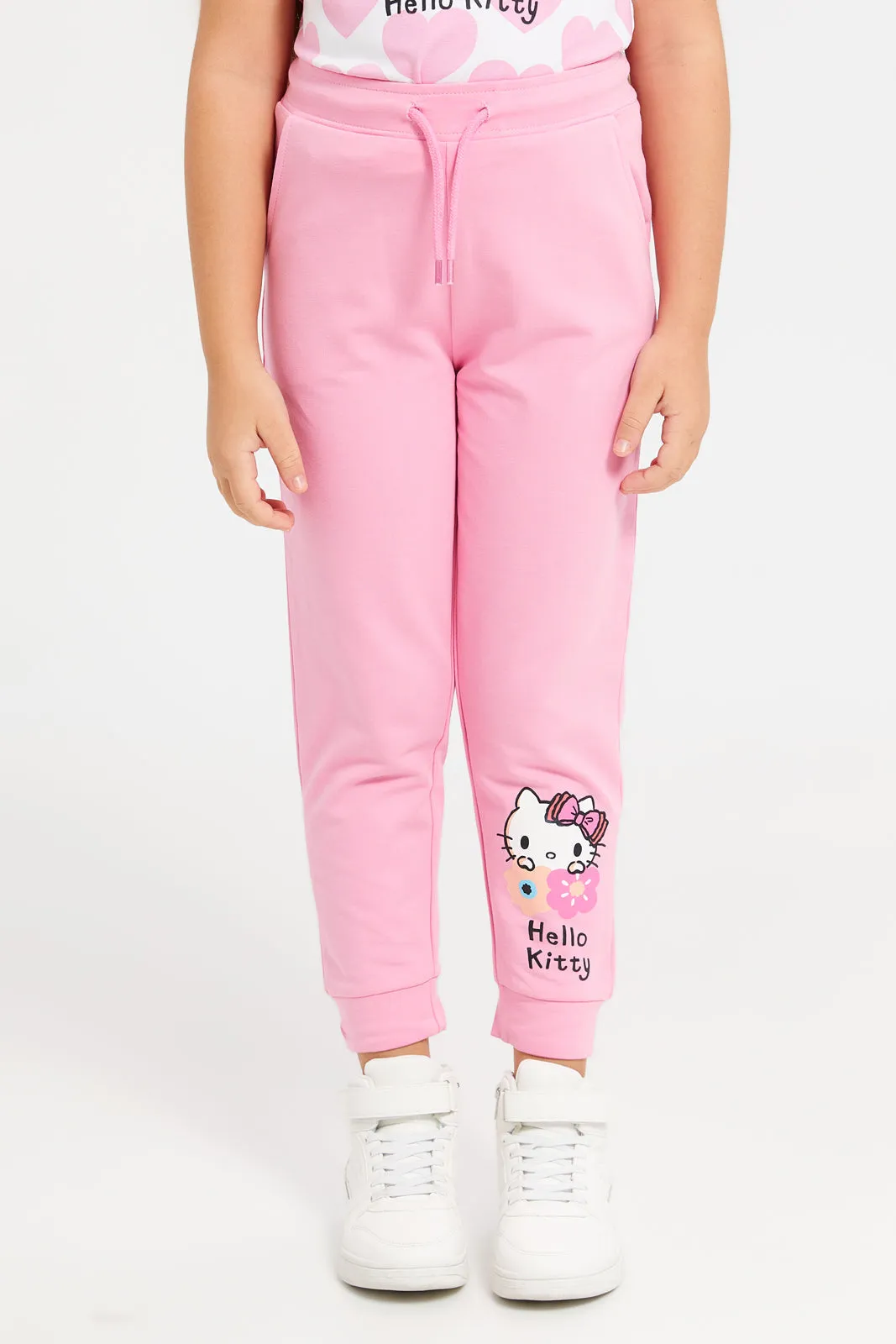 Girls Pink Hello Kitty Print Track Pants