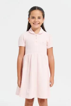 Girls Pink Pique Polo Dress