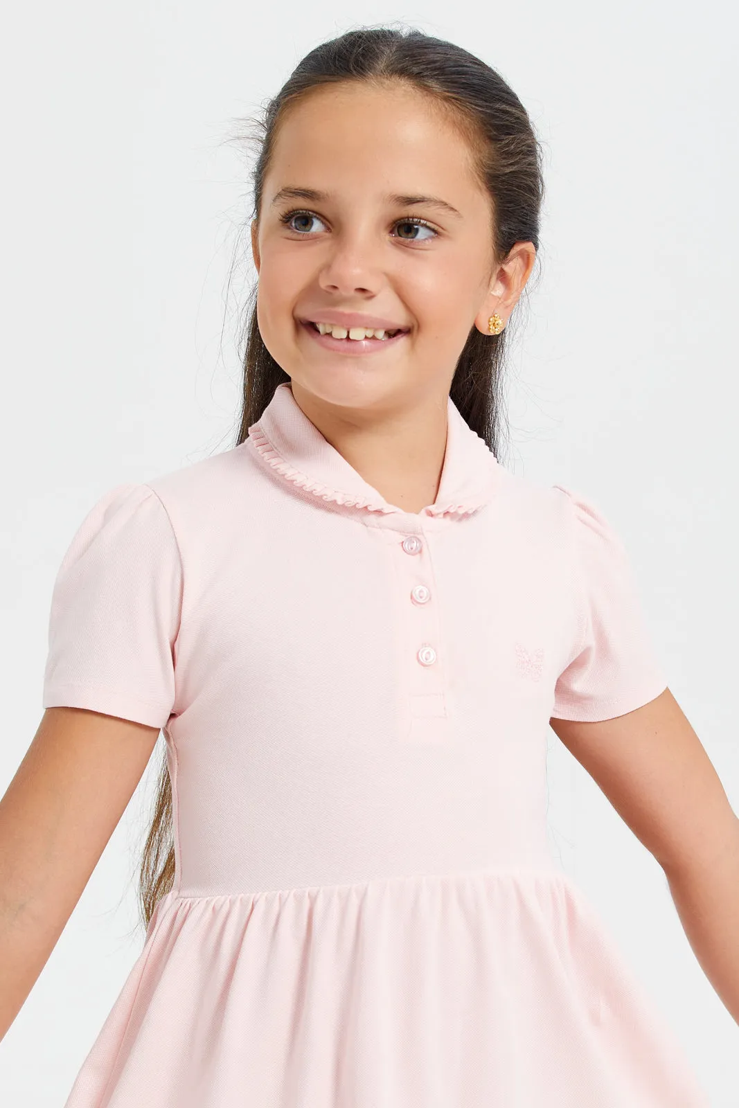 Girls Pink Pique Polo Dress