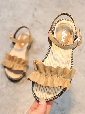 Girls Ruffled Applique Buckle Strap Spring Sandals By Liv and Mia