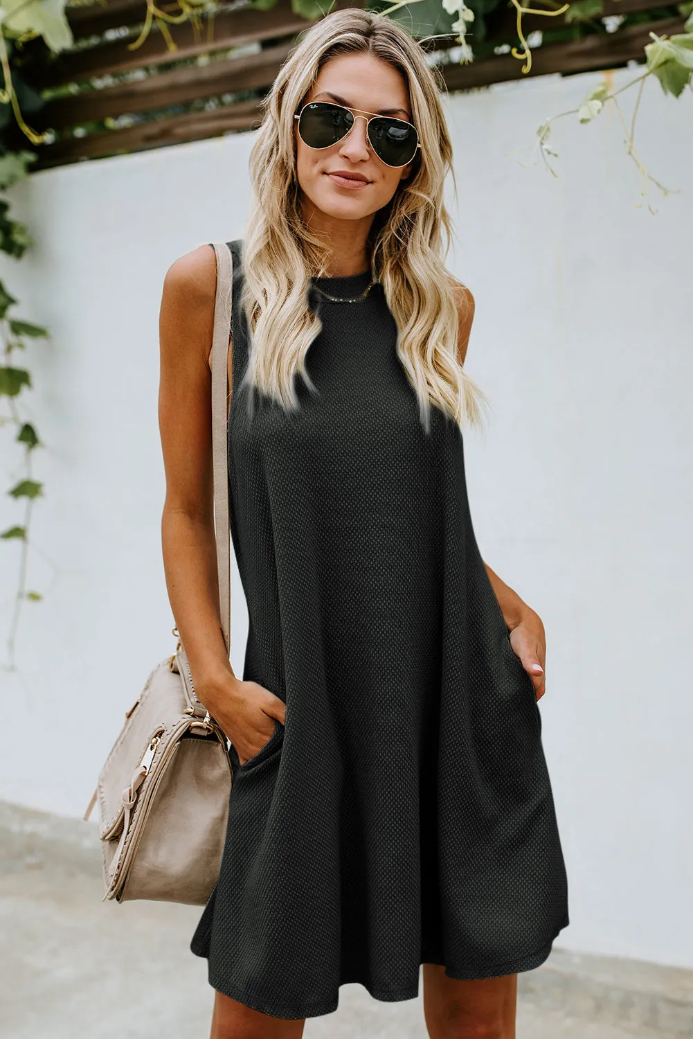 Gray Crisscross Cut-out Back Knit Tank Petal Dress