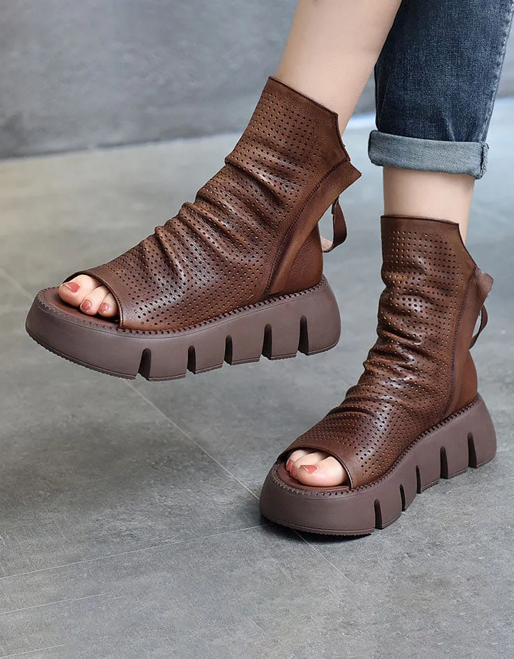 Handmade Retro Platform Fish-toe Sandals Boots