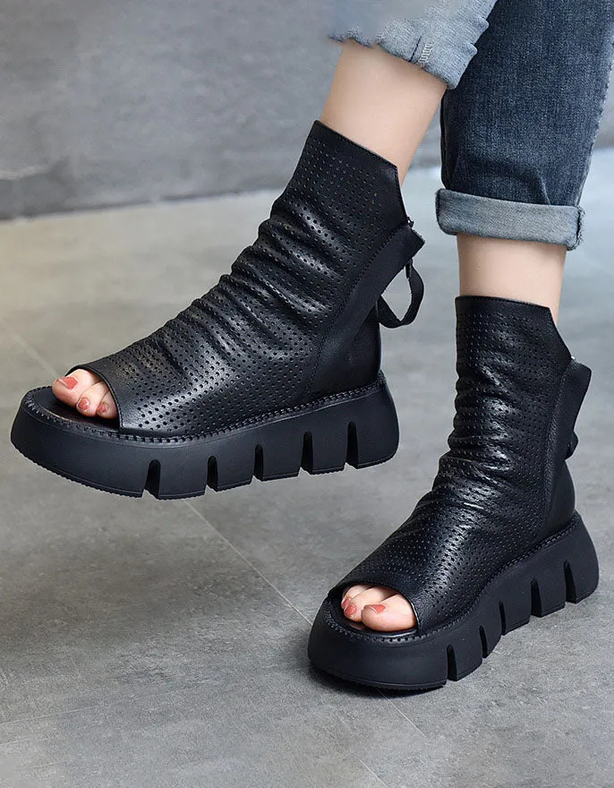 Handmade Retro Platform Fish-toe Sandals Boots