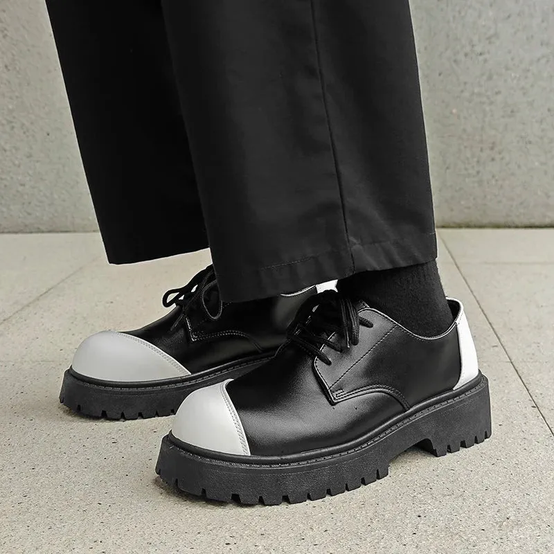 Hnzxzm Men Black Leather Shoes Japan Harajuku Korean Fashion Business Wedding Leather Shoe Men High Sole Platform Casual Leather Shoes