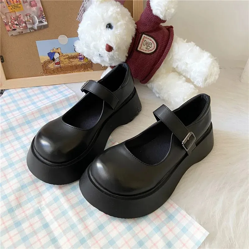 Hnzxzm Thick Bottom Japanese Round Head Jk Uniform Shoe Women's British College Retro Cute Mary Jane Platform Gothic Punk Lolita Shoes