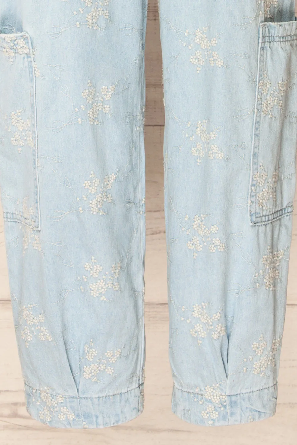 Jorah | Blue Denim Jumpsuit w/ Floral Embroidery