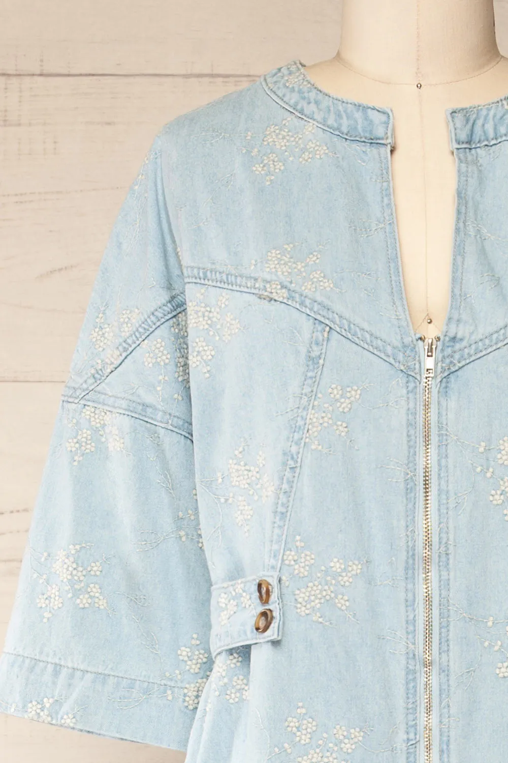 Jorah | Blue Denim Jumpsuit w/ Floral Embroidery