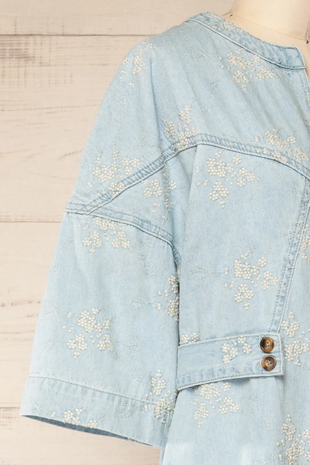 Jorah | Blue Denim Jumpsuit w/ Floral Embroidery