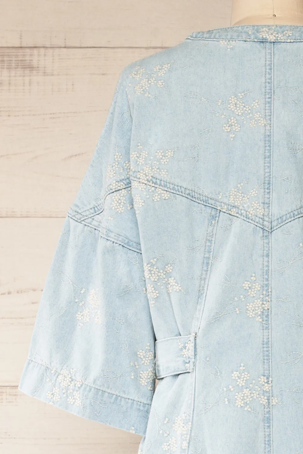 Jorah | Blue Denim Jumpsuit w/ Floral Embroidery