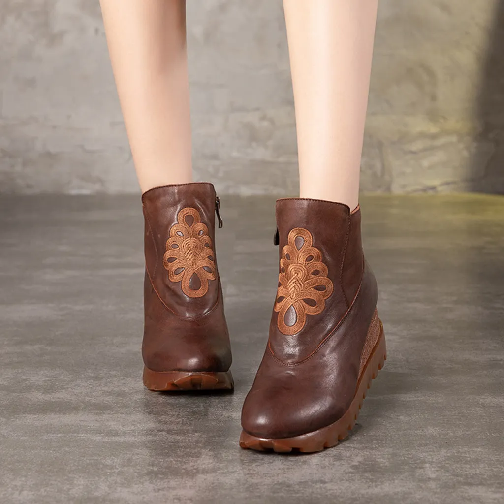 Leather Ethnic Platform Thick Retro Handmade Women's Boots | Gift Shoes