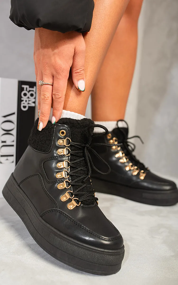 Leather Lace Up Front Platform Boots