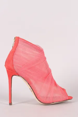 Liliana Semi-Sheer Mesh Tulle Peep Toe Stiletto Booties