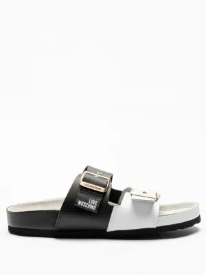 Logo Buckle Slides - Black / White