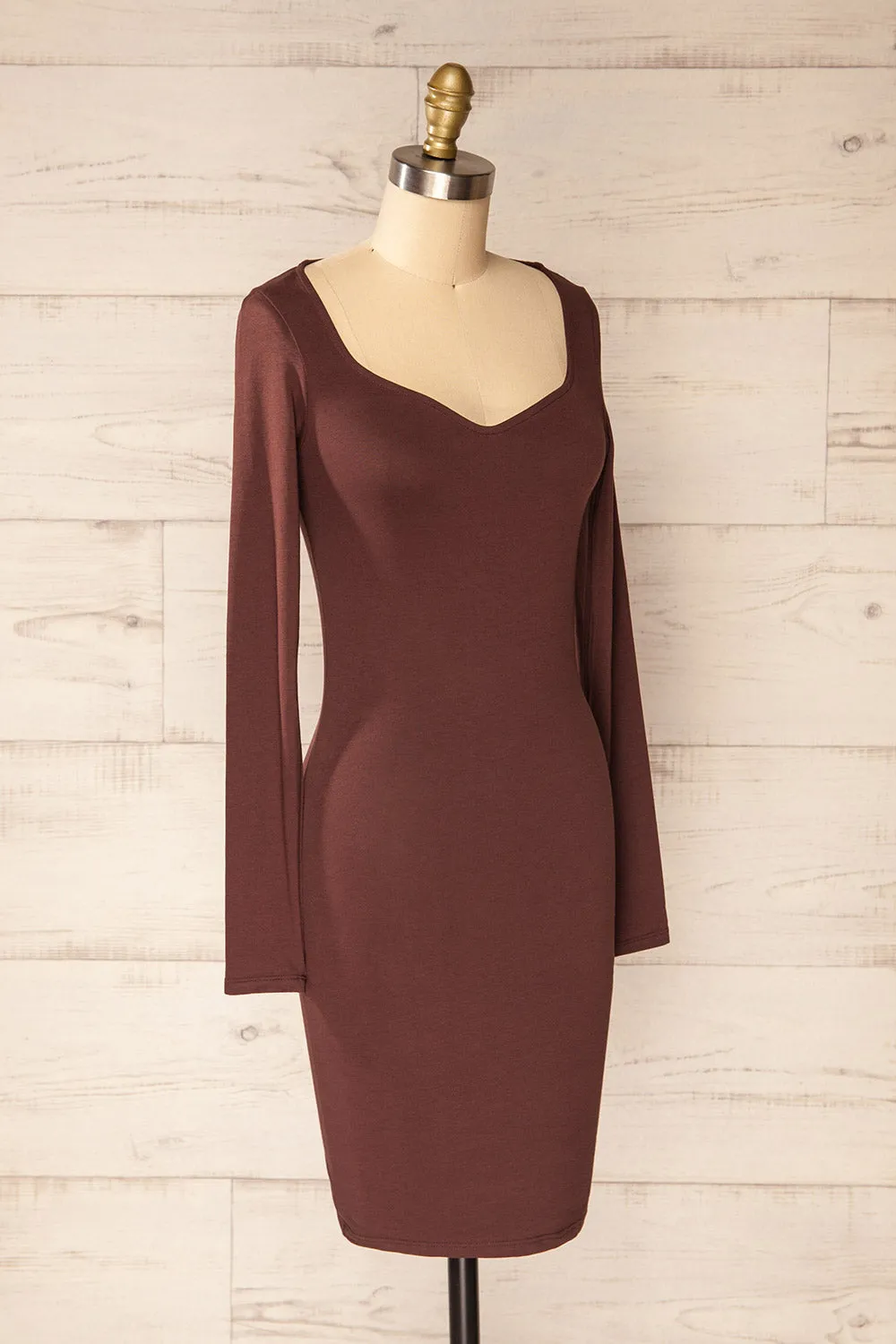 Lorient Brown | Long Sleeve Short Fitted Dress