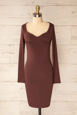 Lorient Brown | Long Sleeve Short Fitted Dress