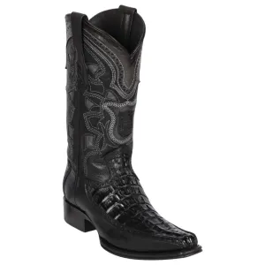 Los Altos Boots Mens #76F0105 European Square Toe | Genuine Caiman Tail and Deer Boots | Color Black