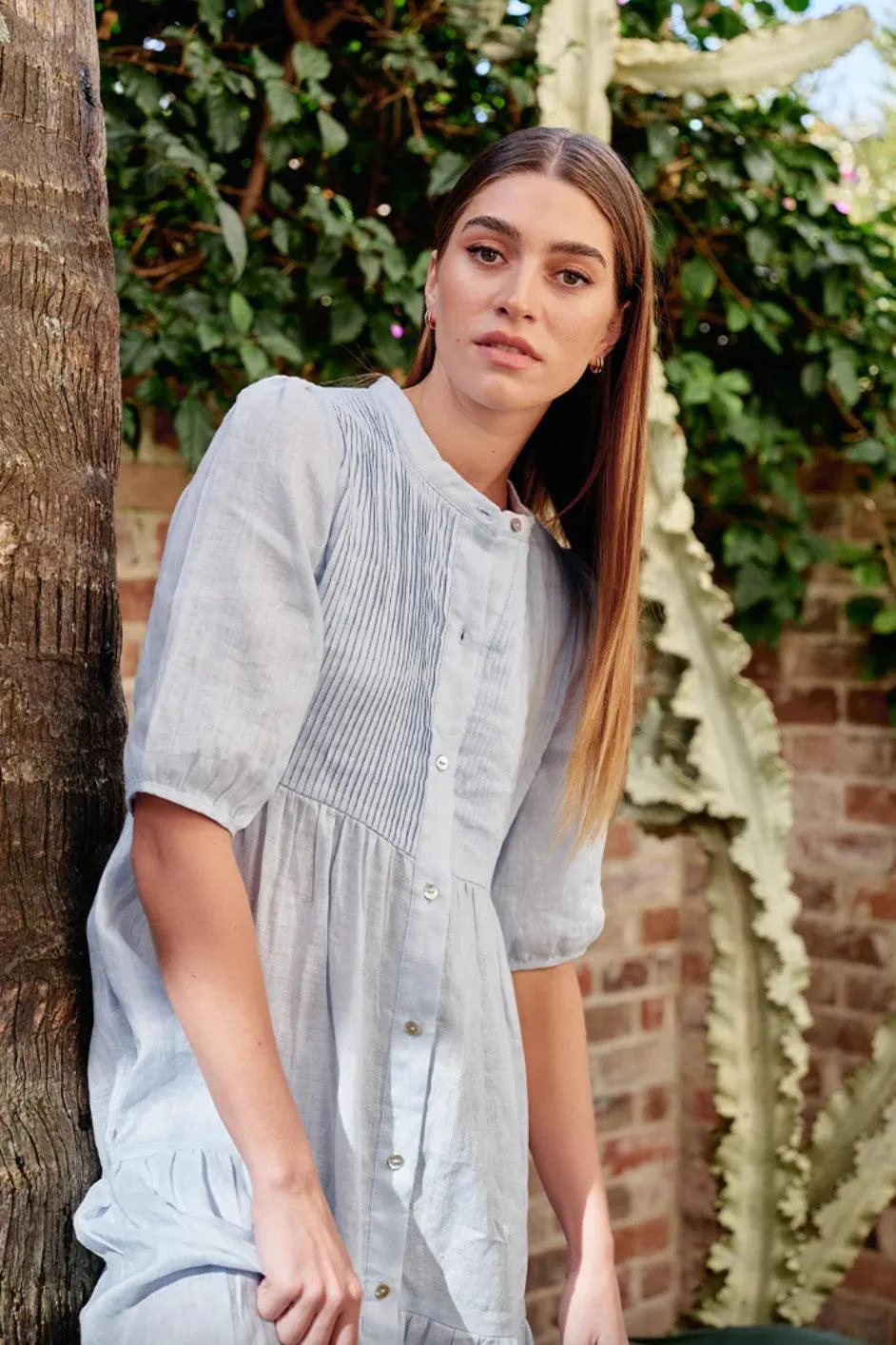 Maria Linen Dress | Pale Blue