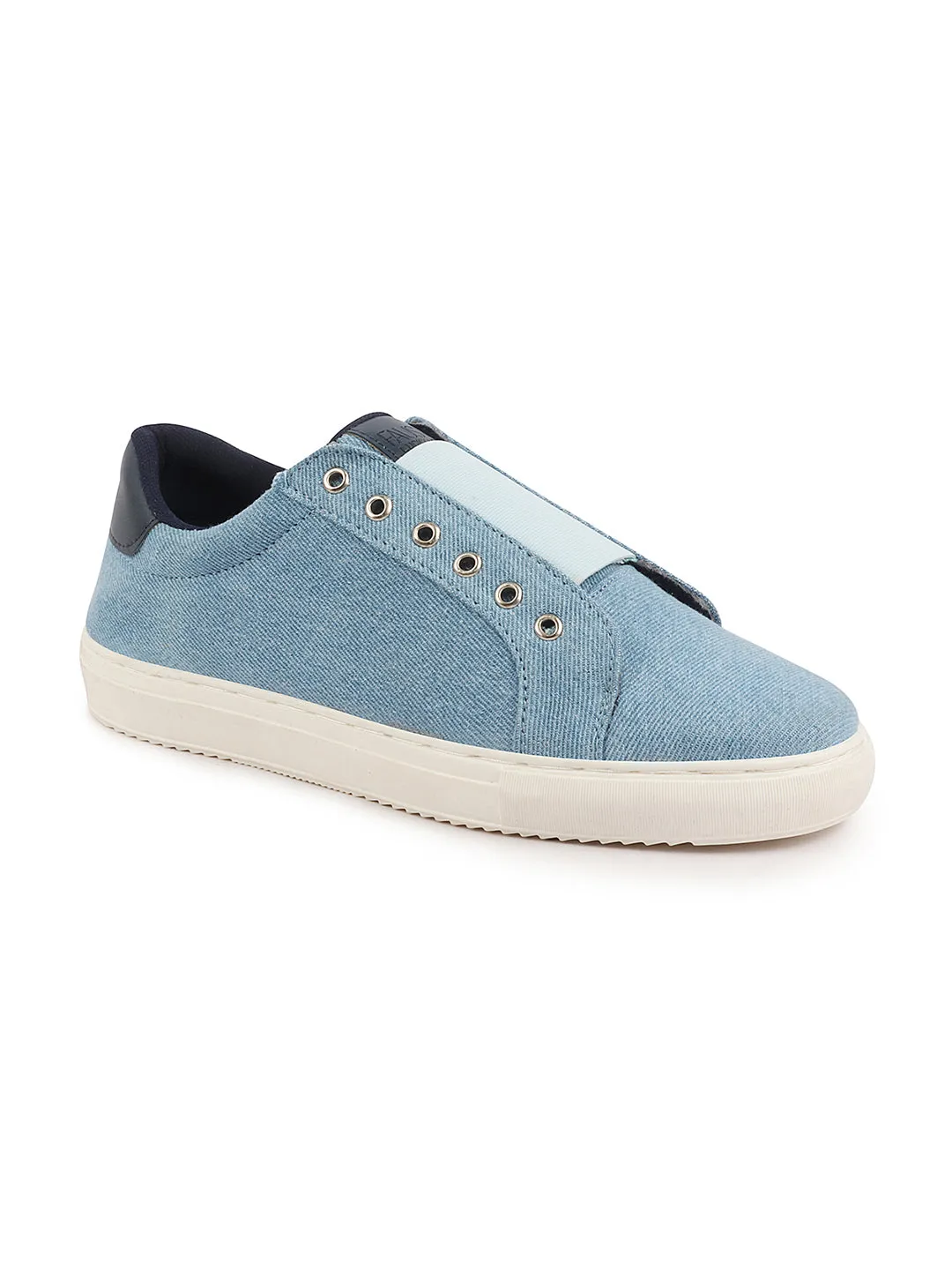 Men Sky Blue Elastic Closure Comfort Canvas Denim Slip On Sneaker Shoes