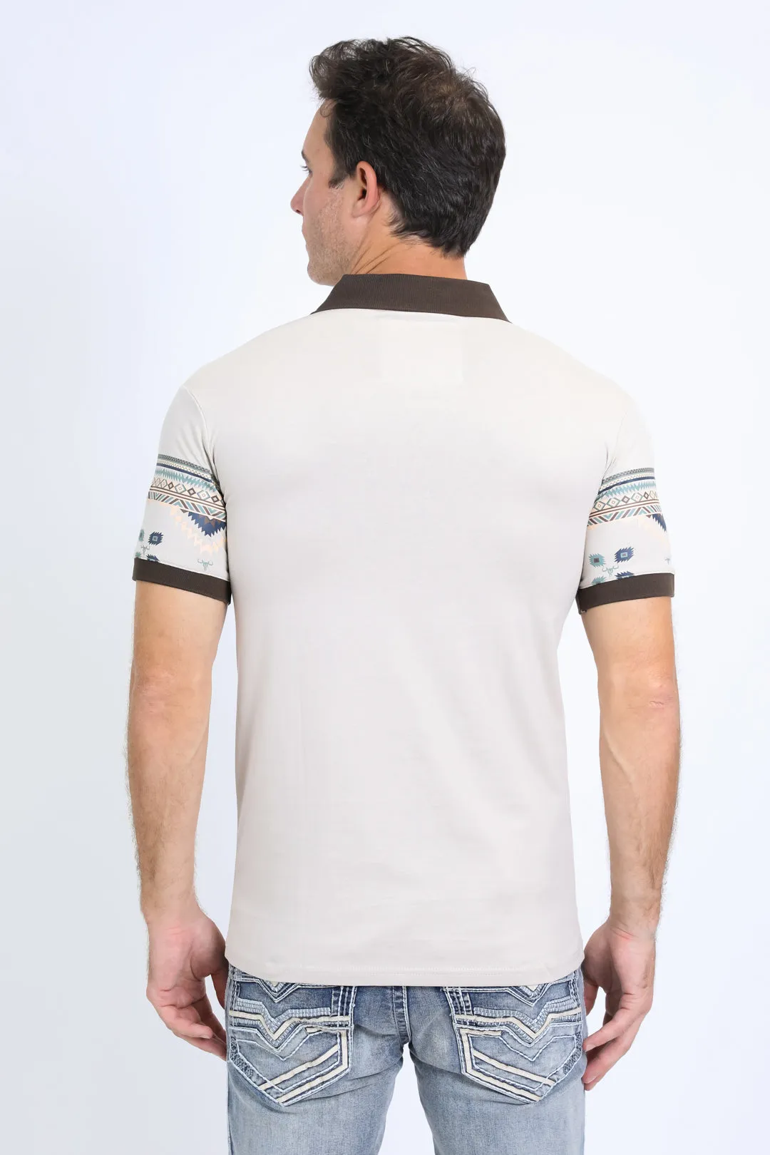 Men's Aztec Panoramic Print Beige Polo