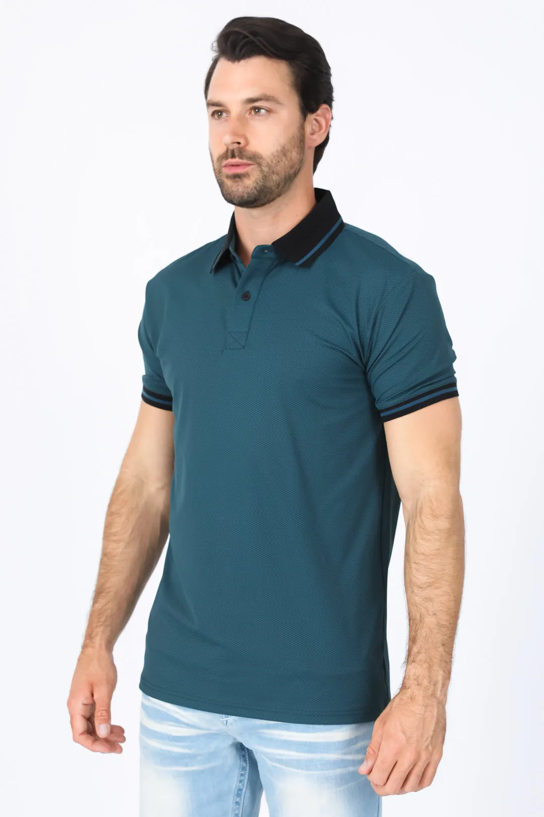 Mens Modern Fit Stretch Cotton Dark Teal Polo