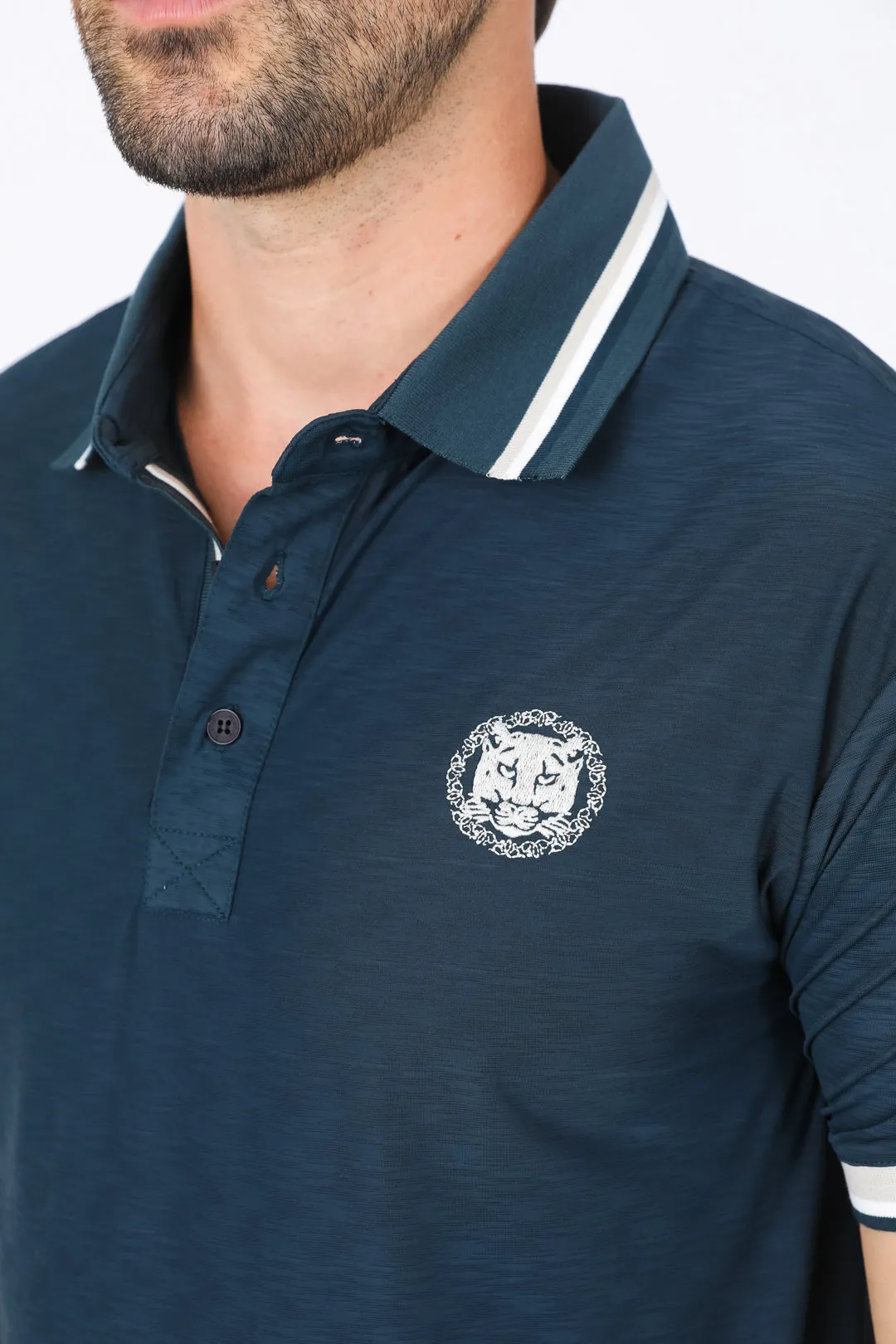 Mens Modern Fit Stretch Cotton Navy Polo