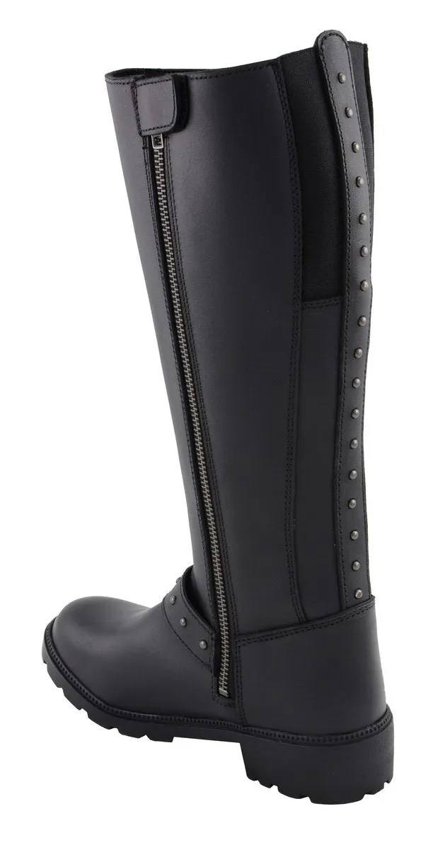 Milwaukee Leather MBL9395 Women's Black Leather 17-Inch Side Strap Riding Motorcycle Boots with Side Zipper