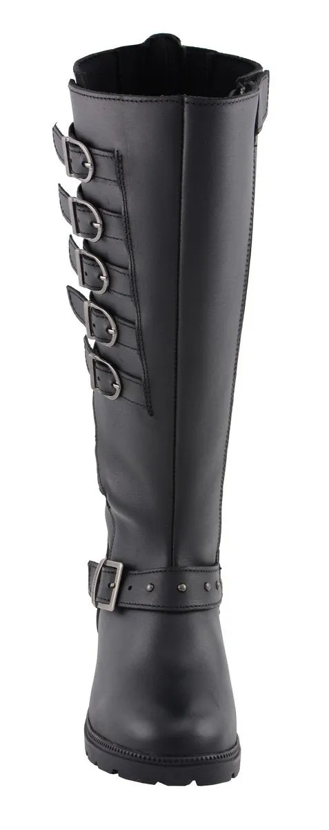 Milwaukee Leather MBL9395 Women's Black Leather 17-Inch Side Strap Riding Motorcycle Boots with Side Zipper