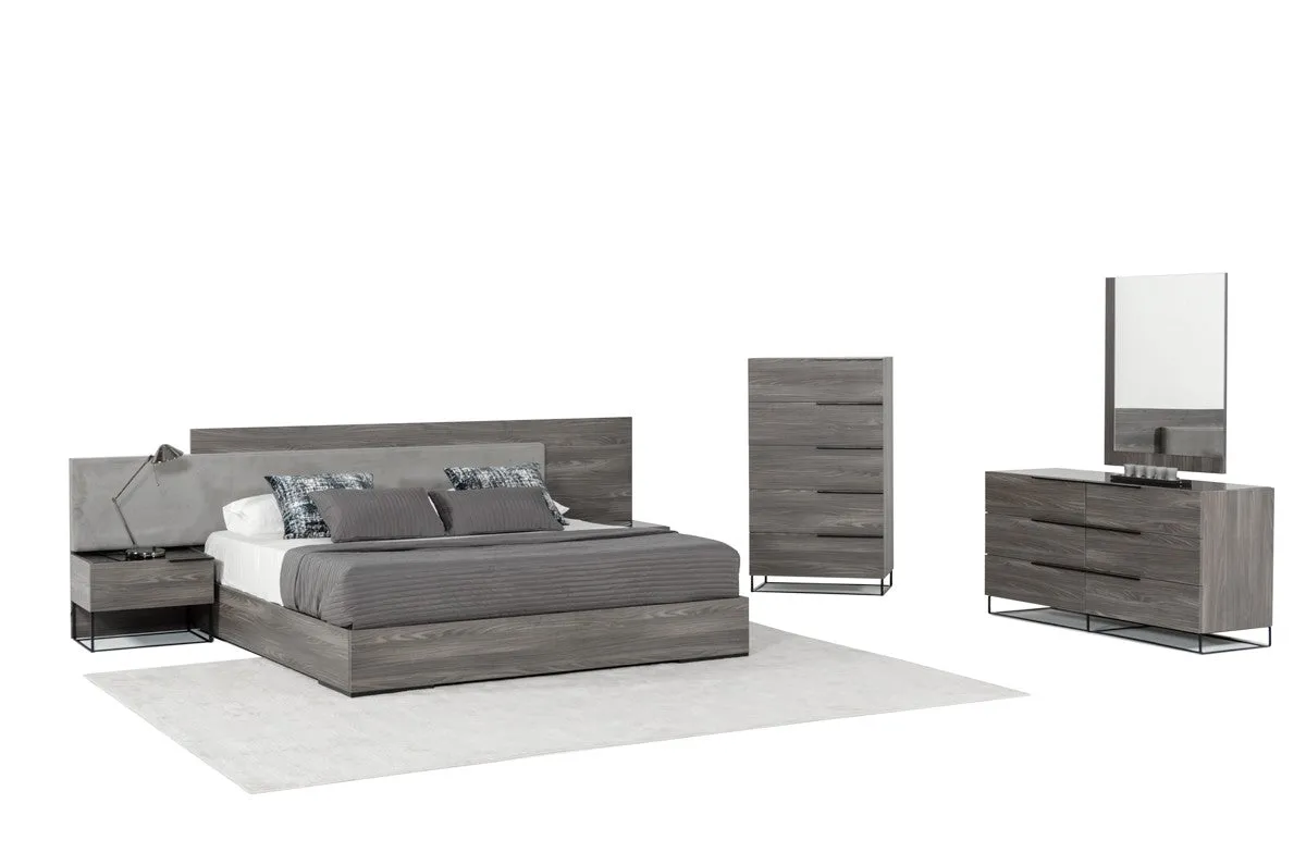 Nova Domus Enzo Italian Modern Grey Oak & Fabric Bed w/ Nightstands