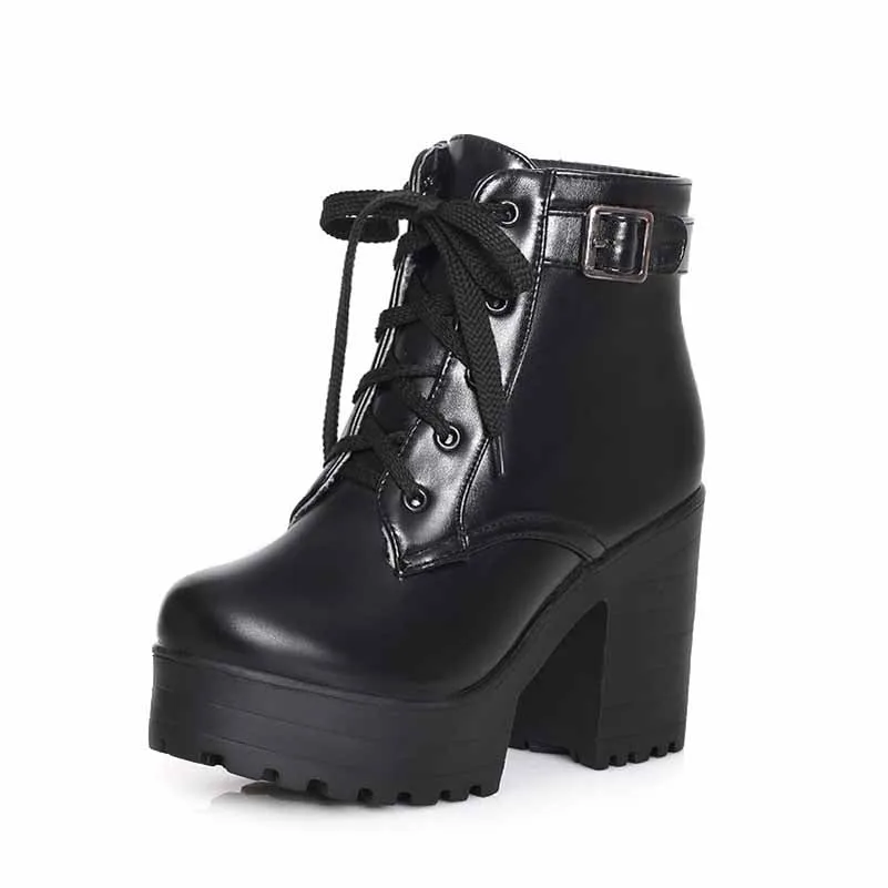 Platform Boots for Women Chunky Lace Up High Heel Ankle Boots