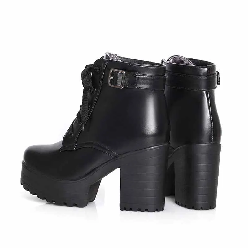 Platform Boots for Women Chunky Lace Up High Heel Ankle Boots