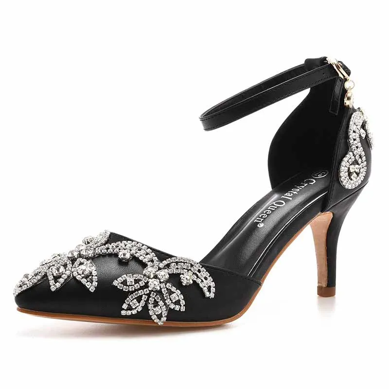 Pointed Toe Sandals Crystal Heels Fashion High Heel Rhinestone Shoes