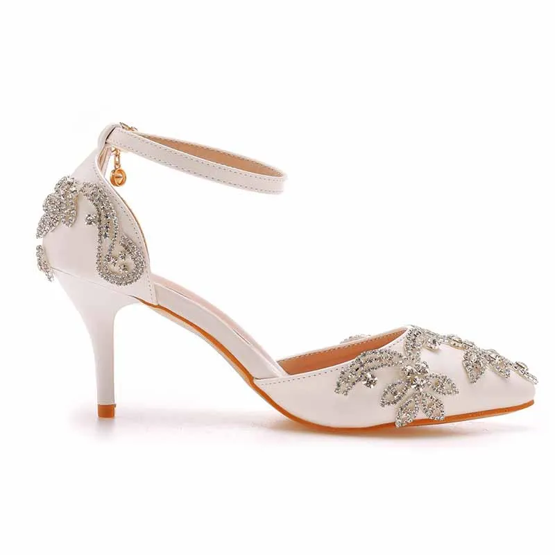 Pointed Toe Sandals Crystal Heels Fashion High Heel Rhinestone Shoes