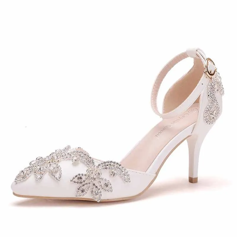 Pointed Toe Sandals Crystal Heels Fashion High Heel Rhinestone Shoes