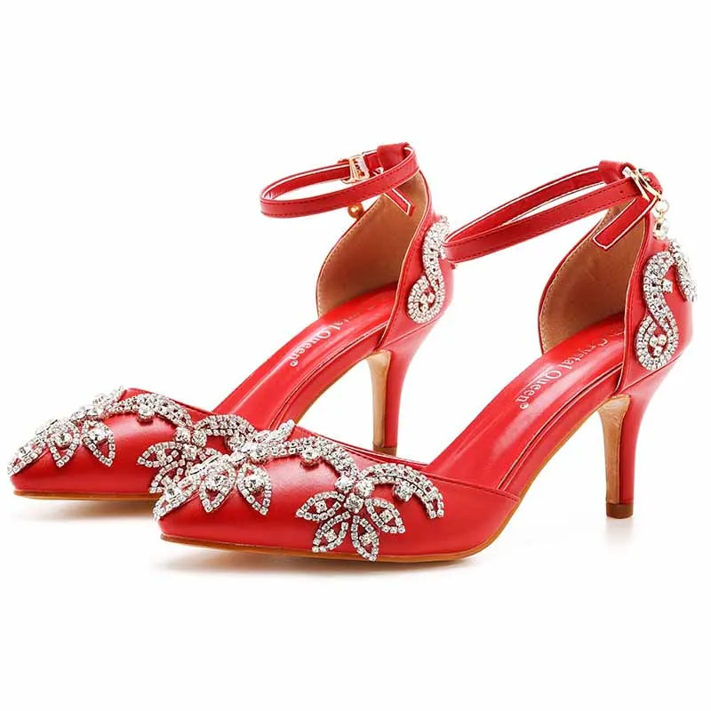 Pointed Toe Sandals Crystal Heels Fashion High Heel Rhinestone Shoes