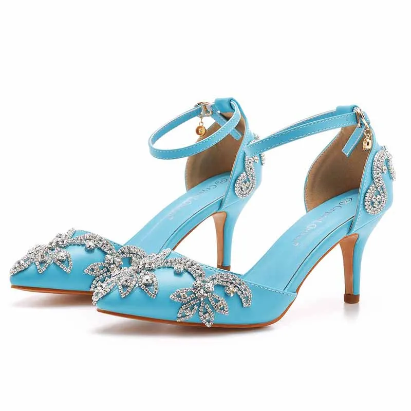 Pointed Toe Sandals Crystal Heels Fashion High Heel Rhinestone Shoes