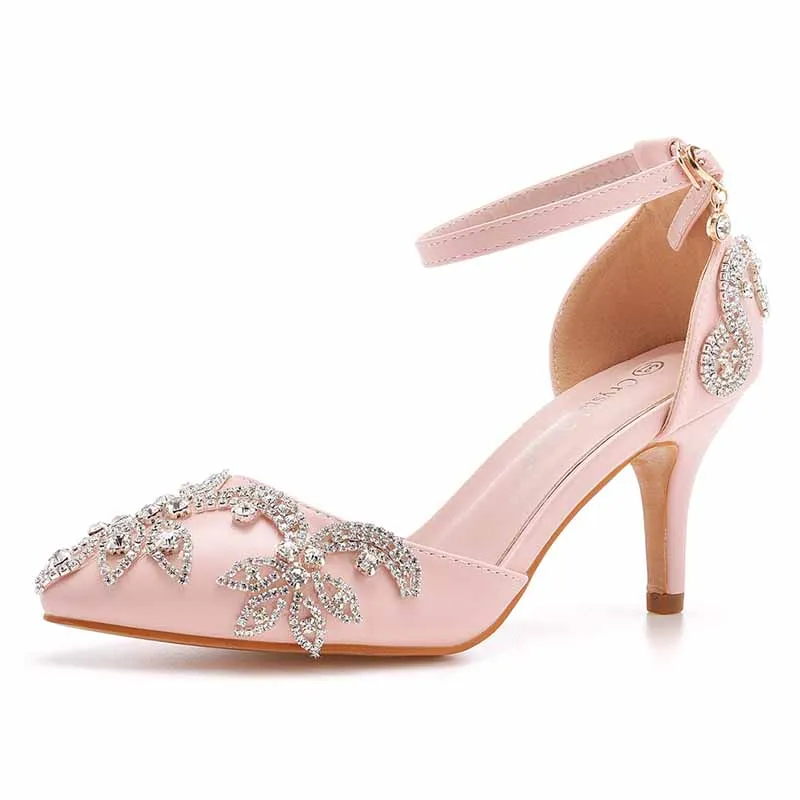 Pointed Toe Sandals Crystal Heels Fashion High Heel Rhinestone Shoes