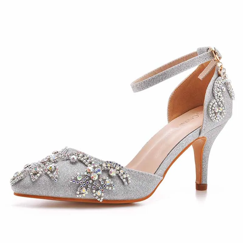 Pointed Toe Sandals Crystal Heels Fashion High Heel Rhinestone Shoes