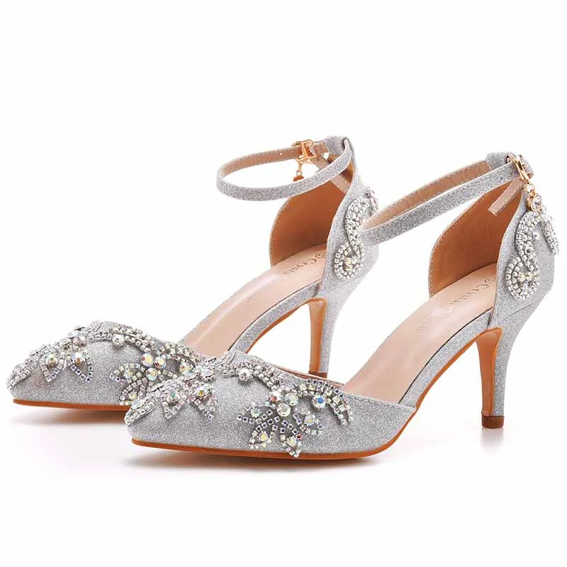 Pointed Toe Sandals Crystal Heels Fashion High Heel Rhinestone Shoes