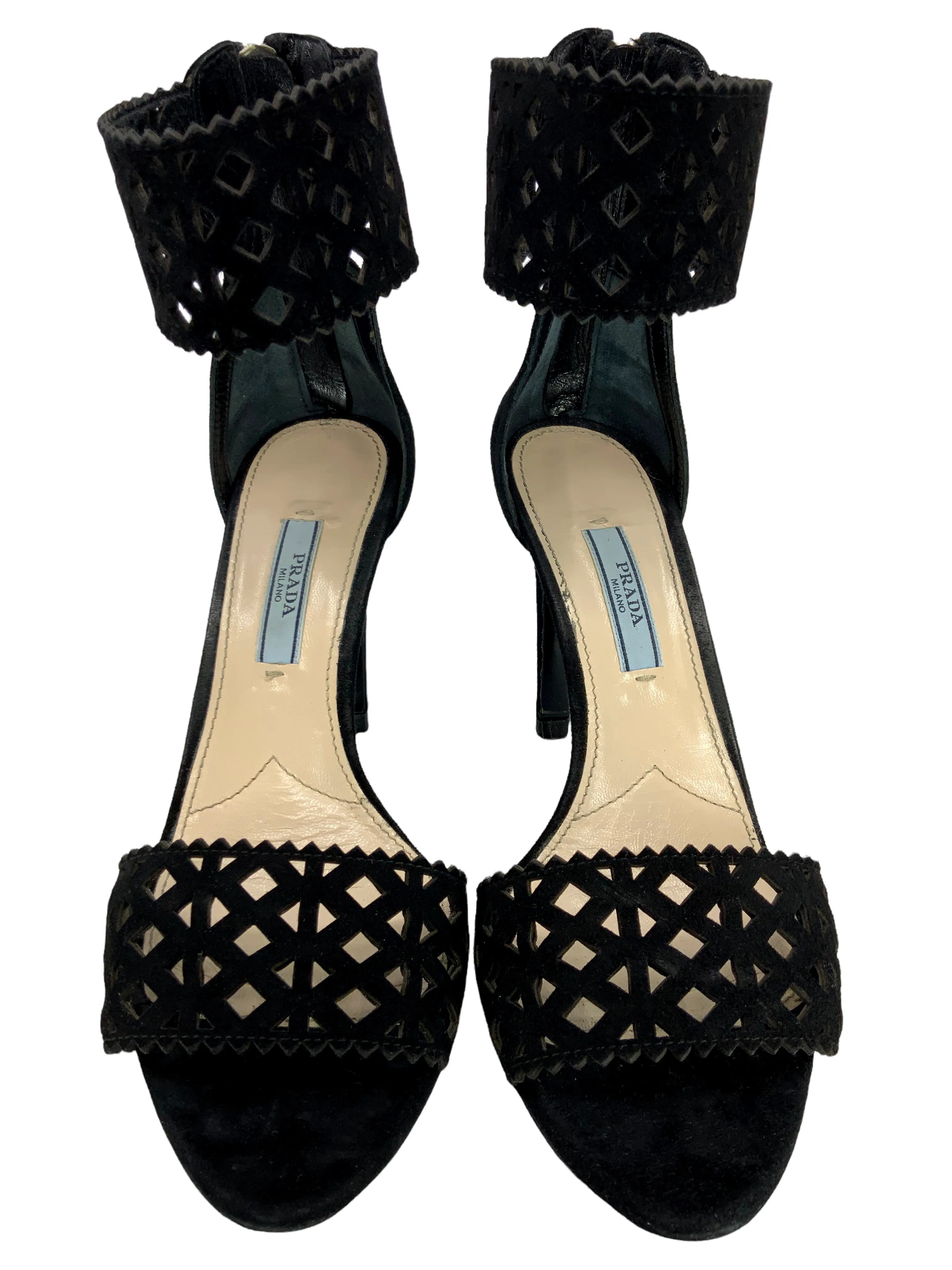 Prada Camoscio Suede Laser Cut Sandals Size 6.5