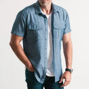 Primer Short Sleeve Utility Shirt – Navy Blue Slub Chambray