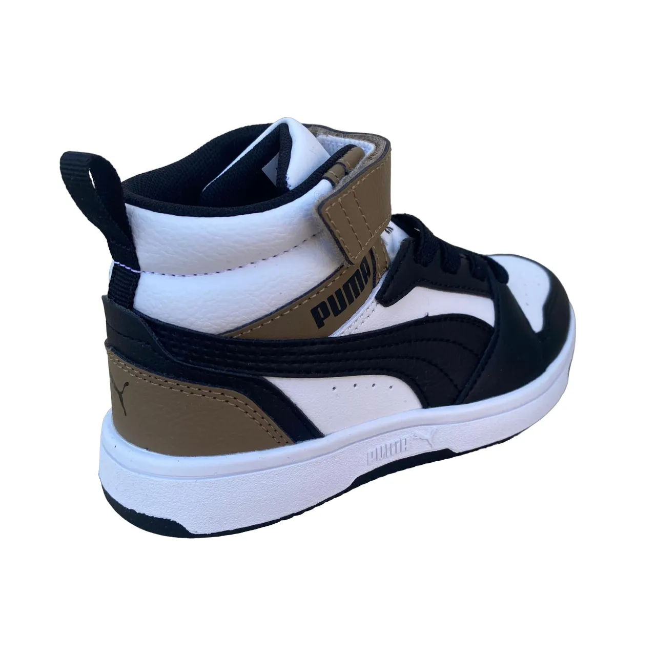 Puma scarpa alta da ragazzi con laccio e strappo Rebound V6 AC PS 393832-08 bianco-nero-cioccolato