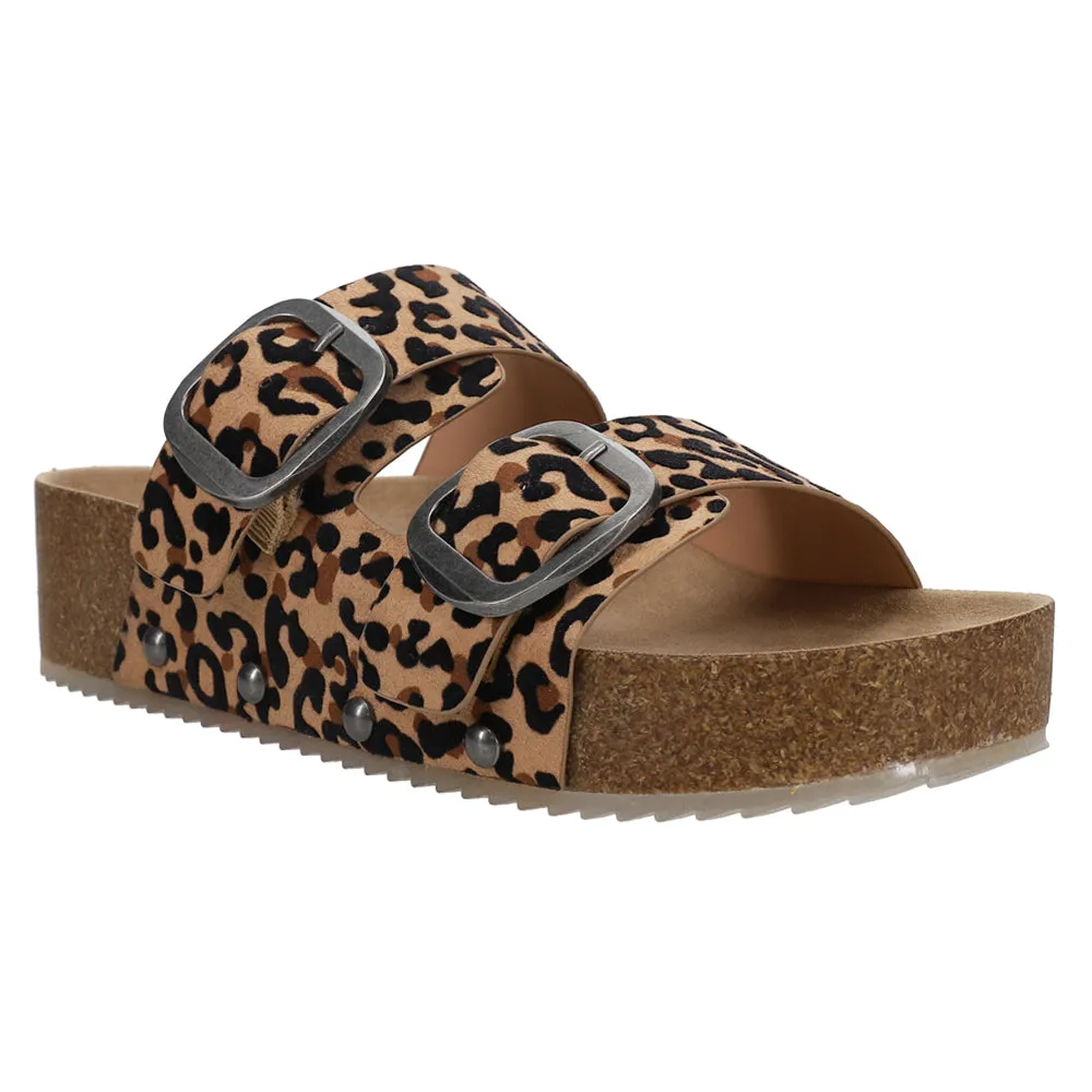 Qianna Leopard Platform Slide Sandals