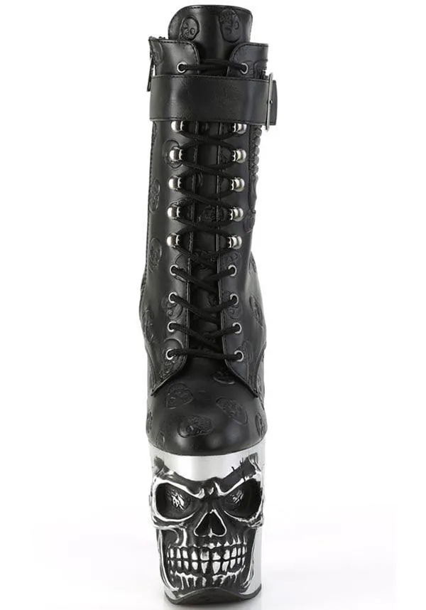 RAPTURE-1020STR-02 [Black Faux Leather] | PLATFORM BOOTS [PREORDER]