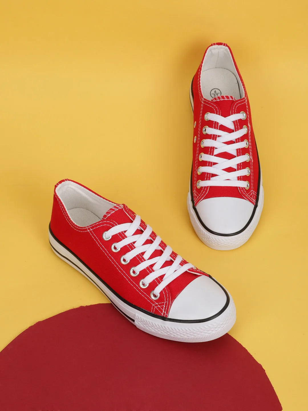 Red Canvas Lace Up Sneakers (TC-CAN1-RED)