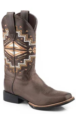 'Roper' Women's Monterey Aztec Western Square Toe - Brown / Aztec